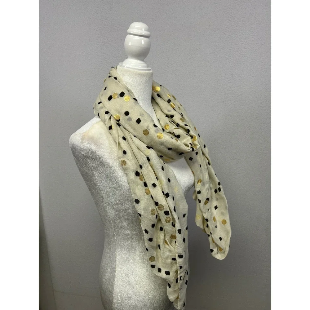 Chic Whimsigoth Katie Loxton Womens OS Cream Gold Foil Polka Dot Scarf